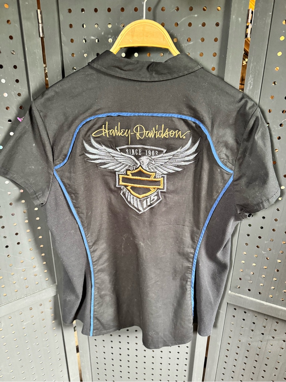 Harley-Davidson Black and Blue Short Sleeve Zip Polo with Logo